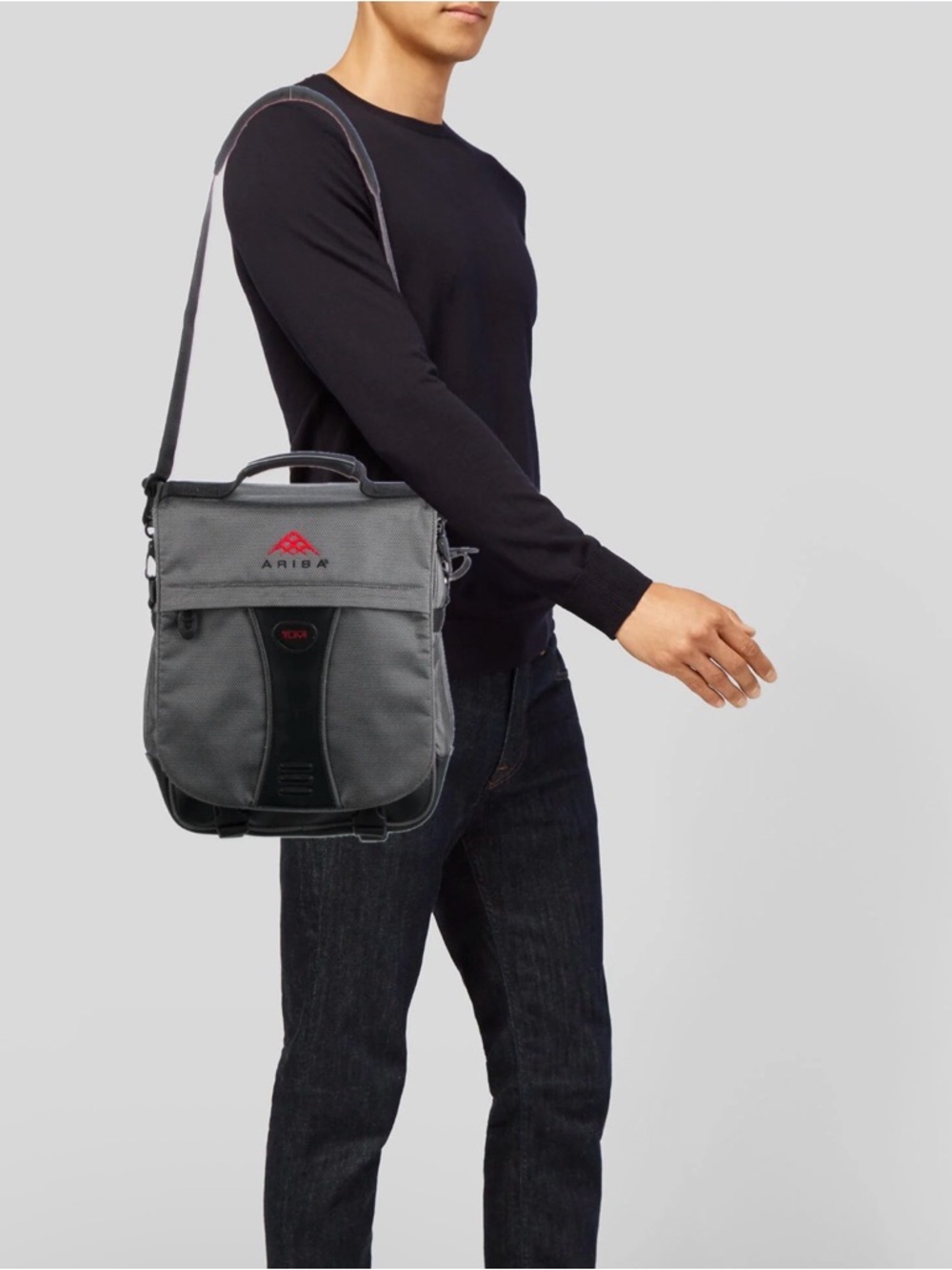 Tumi Ariba Software Company nylon shoulder messenger laptop travel bag gray